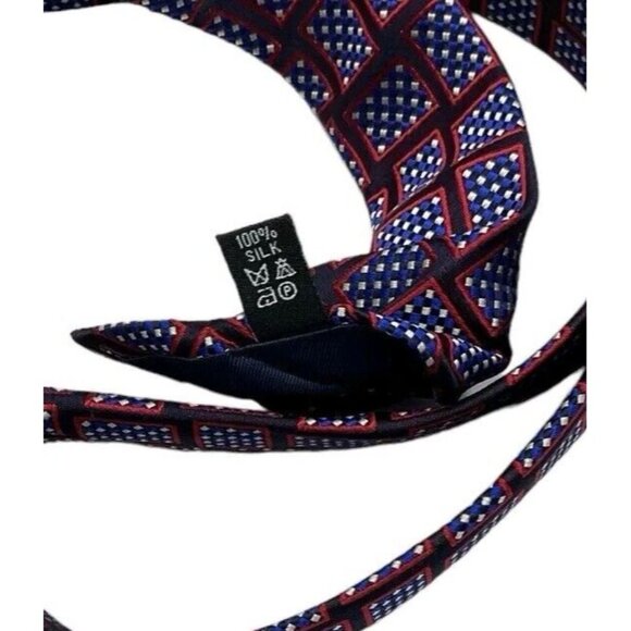 DUCHAMP Men's 100% Silk Necktie LUXURY Tie Blue Red Geometric W:3" EUC - Picture 4 of 5